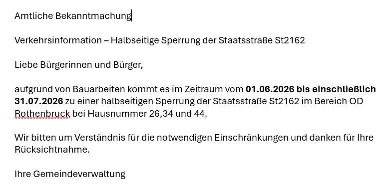 Verkehrsinformation � Halbseitige Sperrung der Staatsstra�e St2162